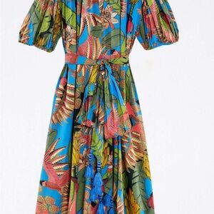 FARM RIO Totally Tuiuiu Tropical Floral Birds Maxi Women Dress Size Large